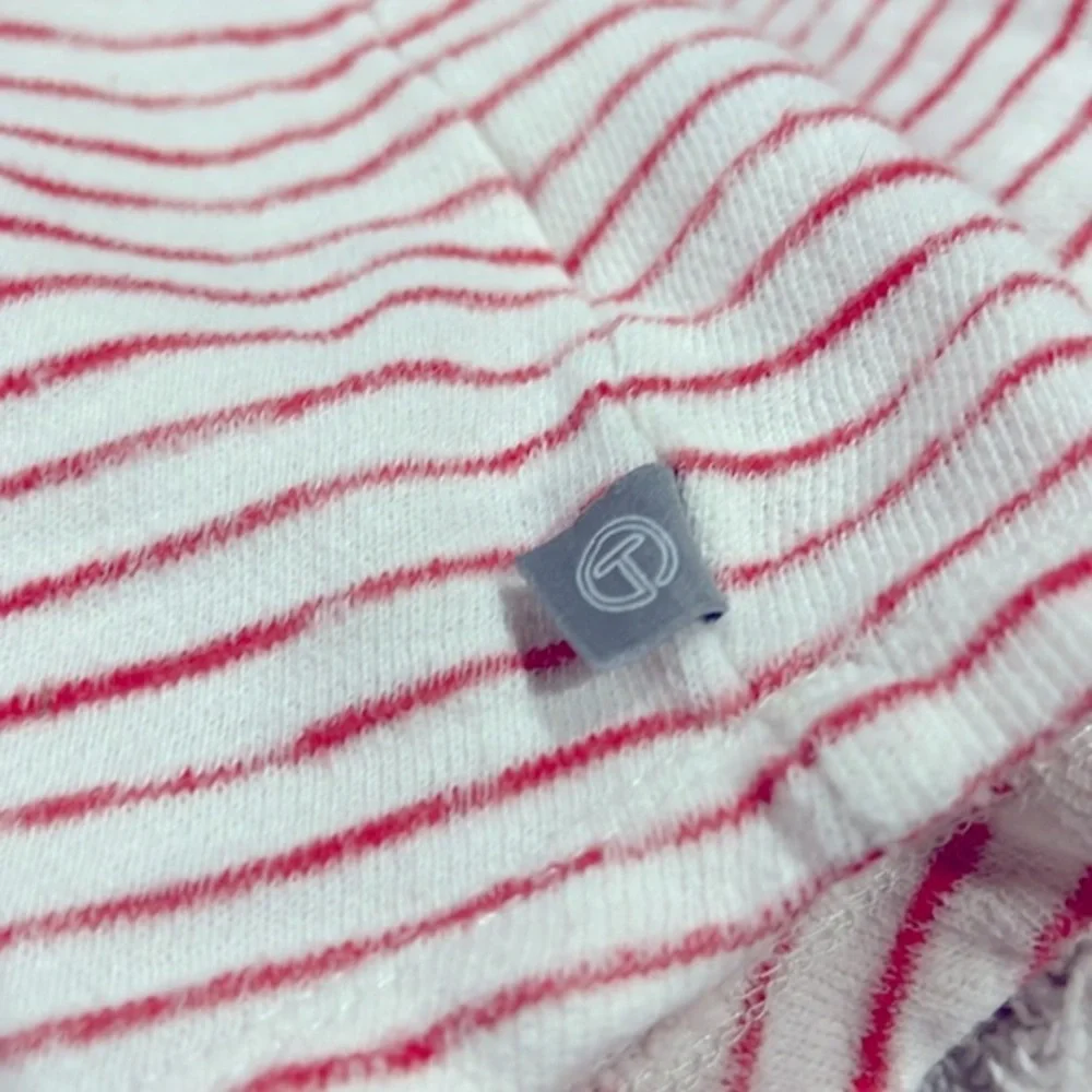 T by Talbots Striped Pink 3/4 Sleeve French Terry Top Button Sleeve x Small